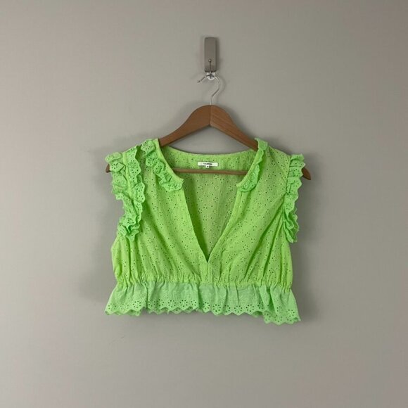 Tularosa Ryse Floral Eyelet Crop Top in Paradise Green Size Medium - Picture 1 of 5